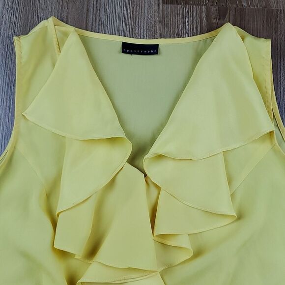 🔹️Apostrophe Yellow Ruffled Vneck Sleeveless Top Large - Picture 3 of 9